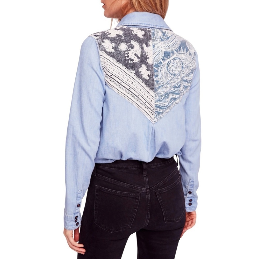 Free People Meet Me in Marfa Denim Chambray Western Shirt